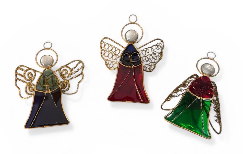 Vintage Stained Glass & Resin Angel Suncatcher Ornament