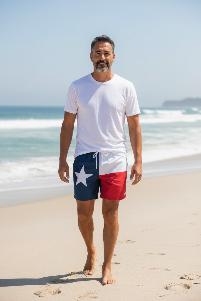 Men's Above The  Knee Texas/US Flag Swimming Shorts