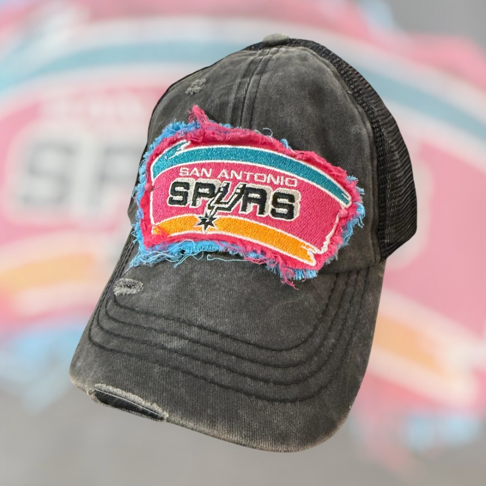 San Antonio Spurs Criss Cross Distressed Ponytail Fabric Patch Cap