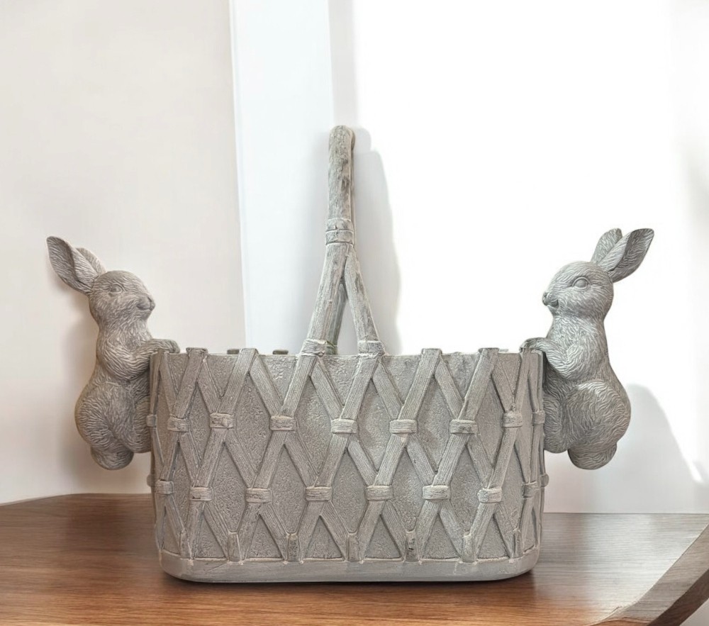 Oval Bunny Basket w/ Bunnies on Sides