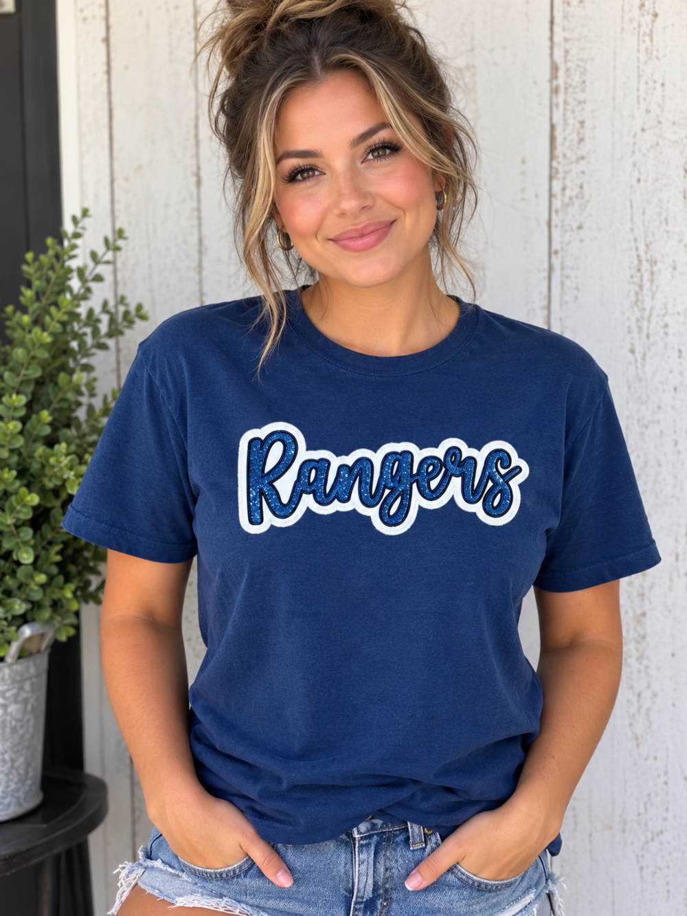Rangers Custom Glitter Embroidered Long Sleeve / Short Sleeve - Made to Order