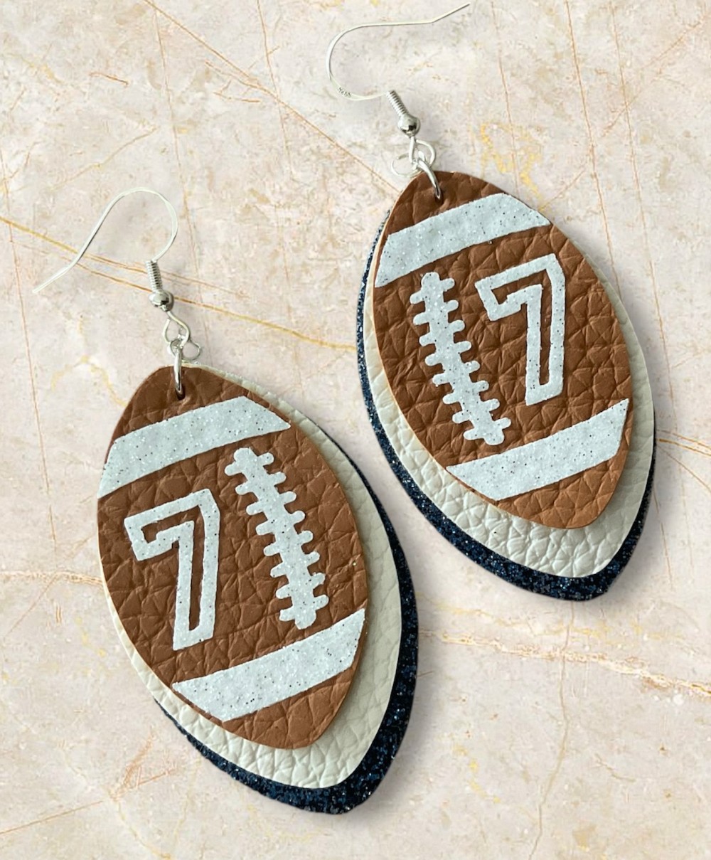 SV Personalized 3 Layer Leather Football Earrings - Made to Order