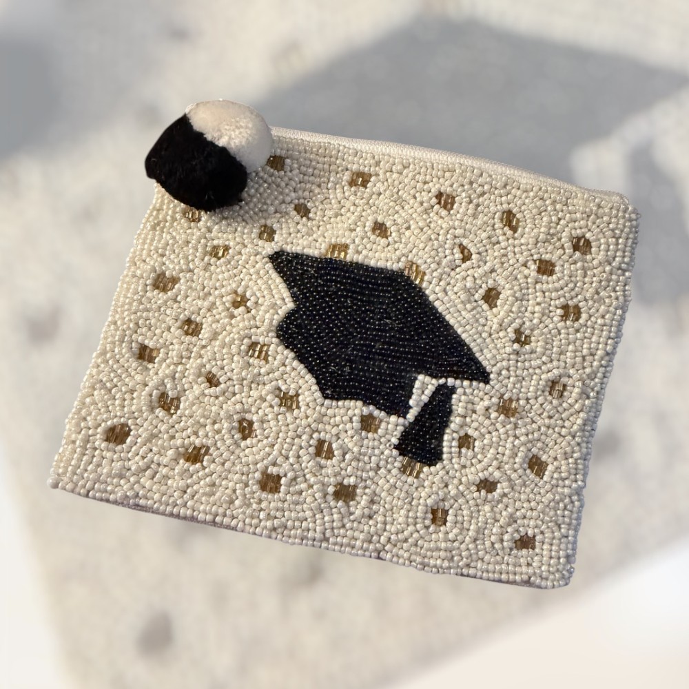 Beaded Graduation Zipper Pouch Clutch