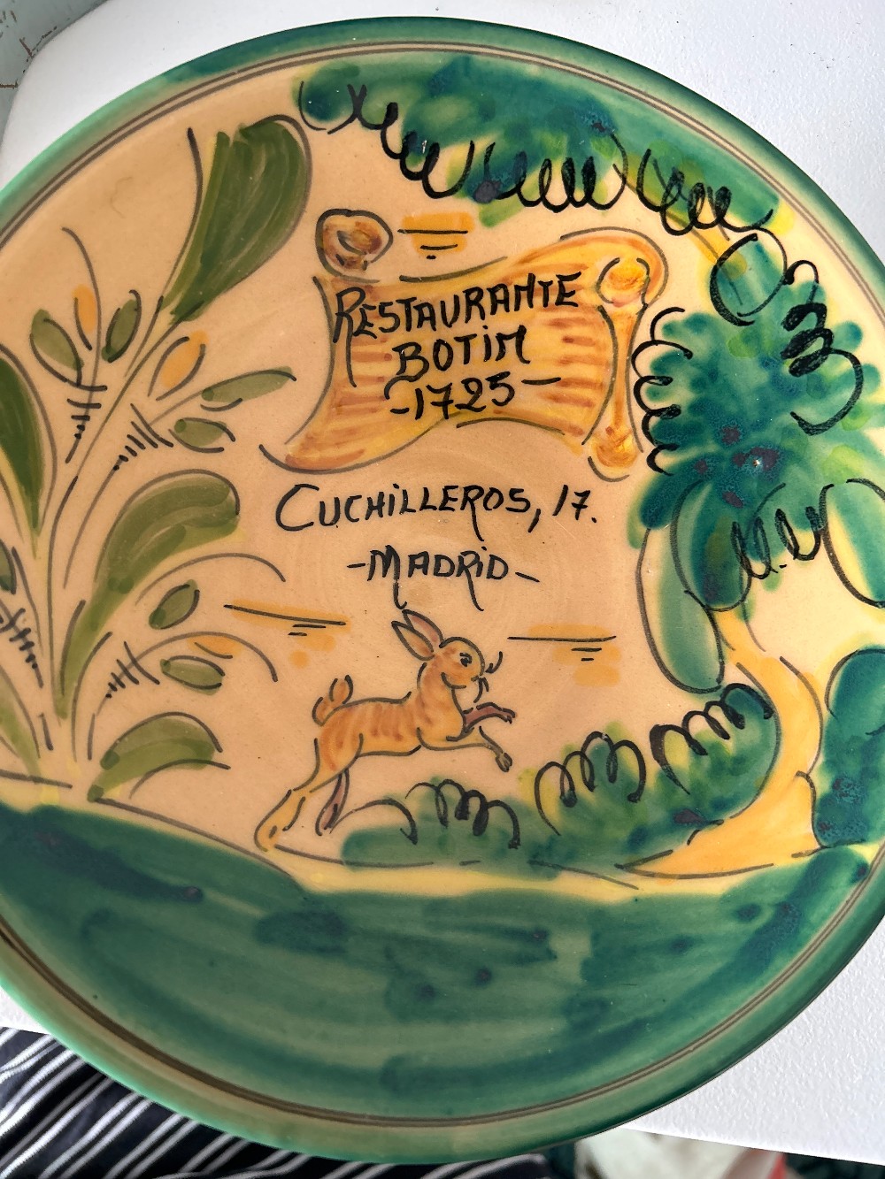 Signed Botin Pottery/hand painted/rabbit bowl