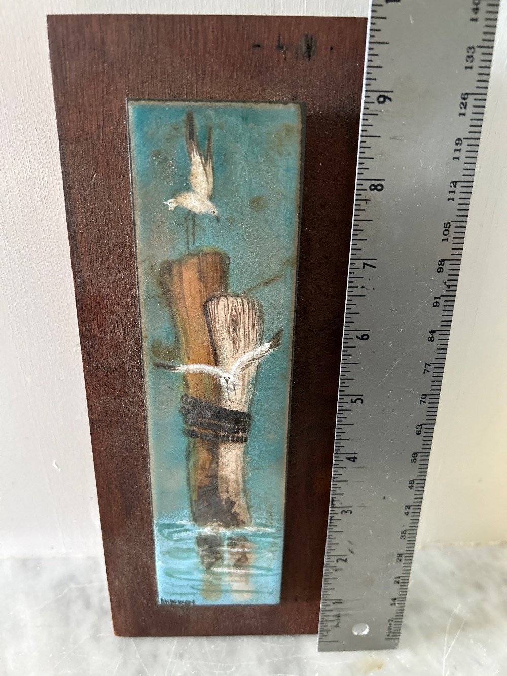 “Seagulls” Enamel on copper art by Anderson