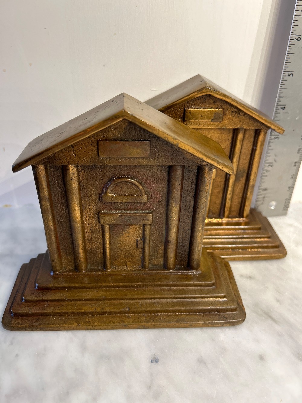 Set (2) Bradley & Hubbard Bronzed Architectural Bookends Very Heavy