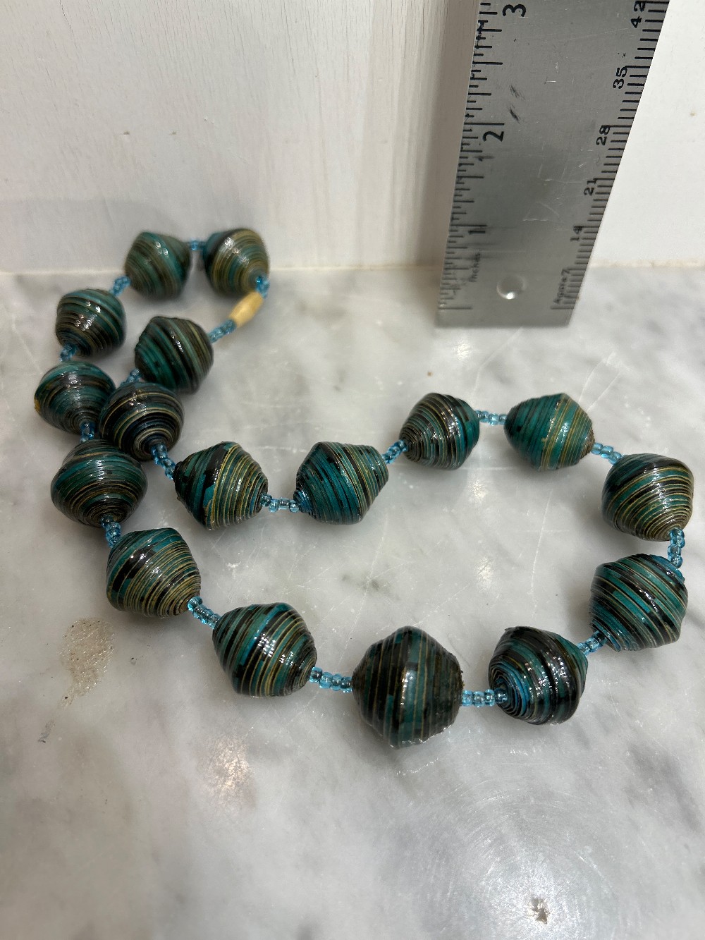 Green/Black Paper Bead Necklace 18” Barrel Clasp