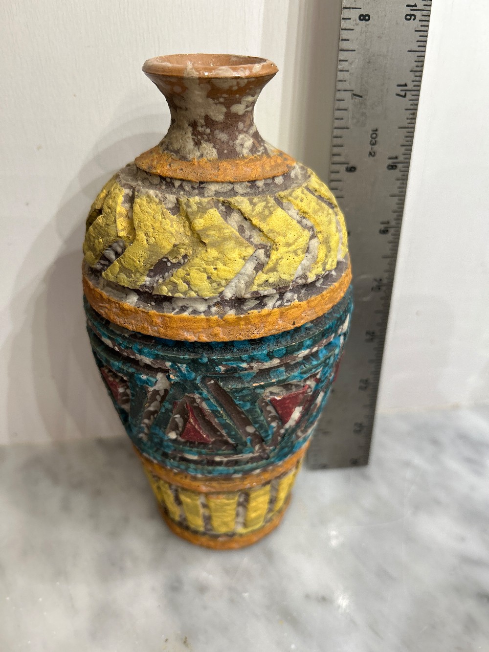 7 1/2” Bitossi Raymor/Italy Sgraffito Lava Glaze Vase