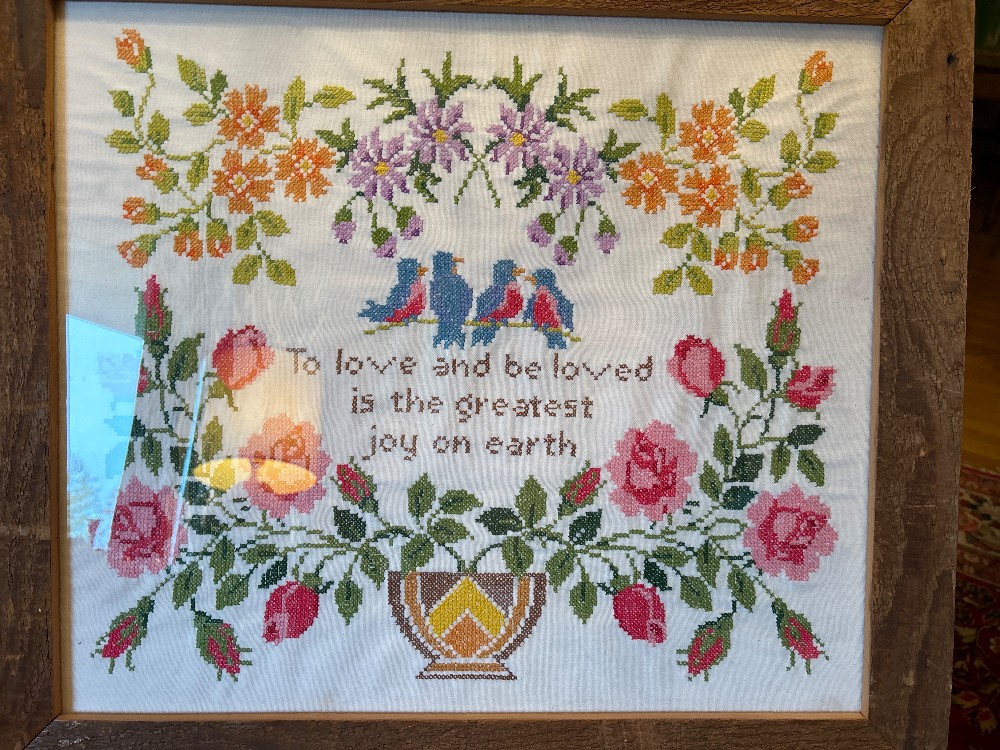 Framed Cross-stitch “To love and be loved…”