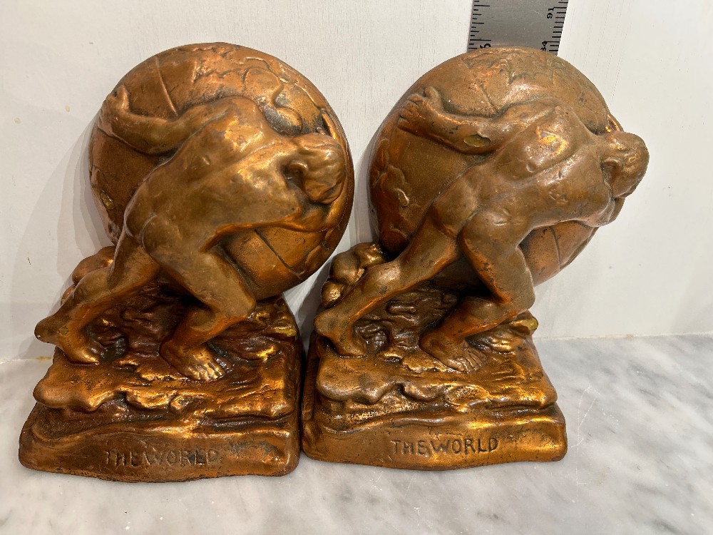 Pair (2) BRONZE ATLAS BOOKENDS ART DECO