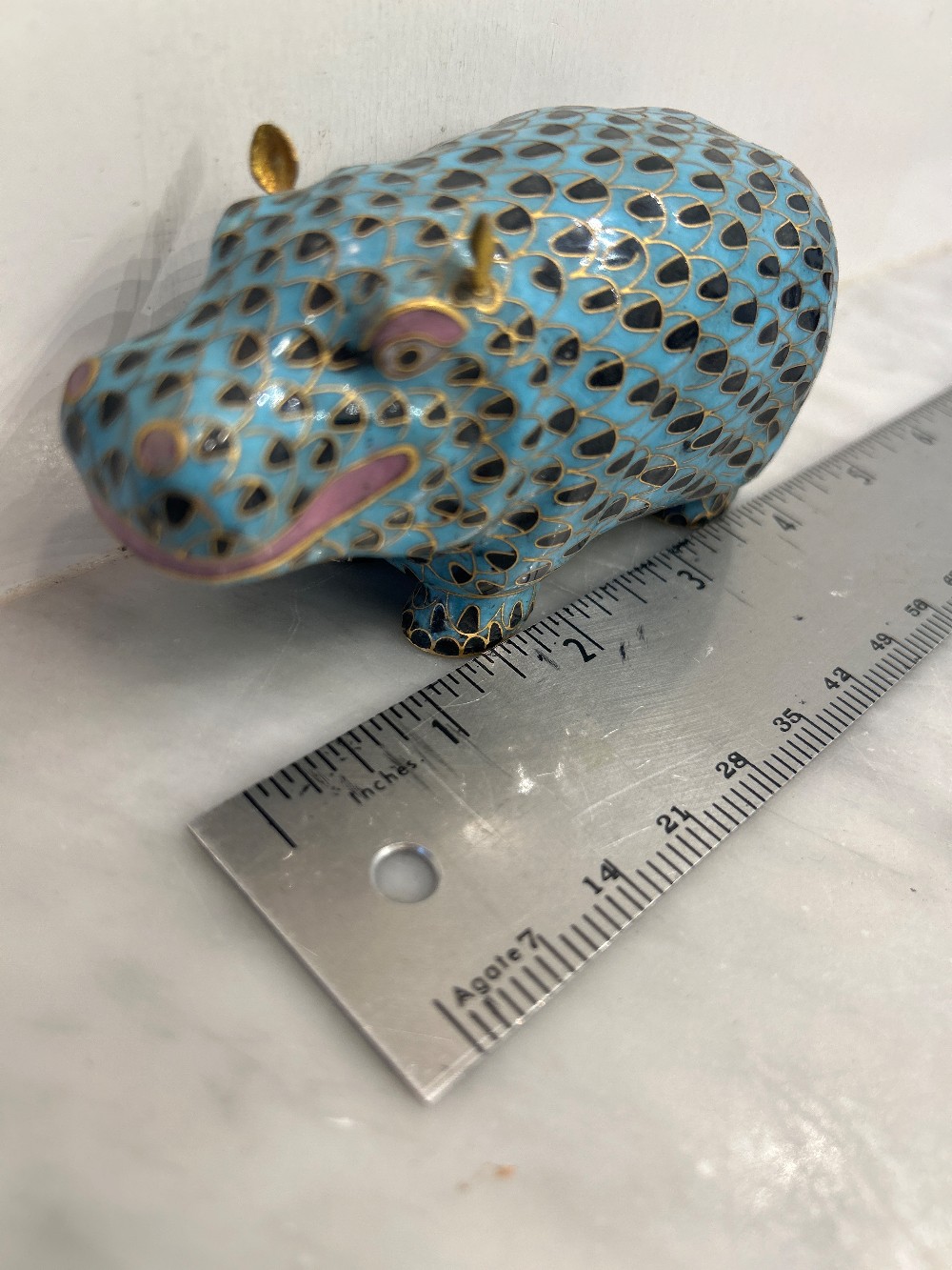 4 1/2 x 1 1/2 x 2” Cloisonné Hippo Gold Trim