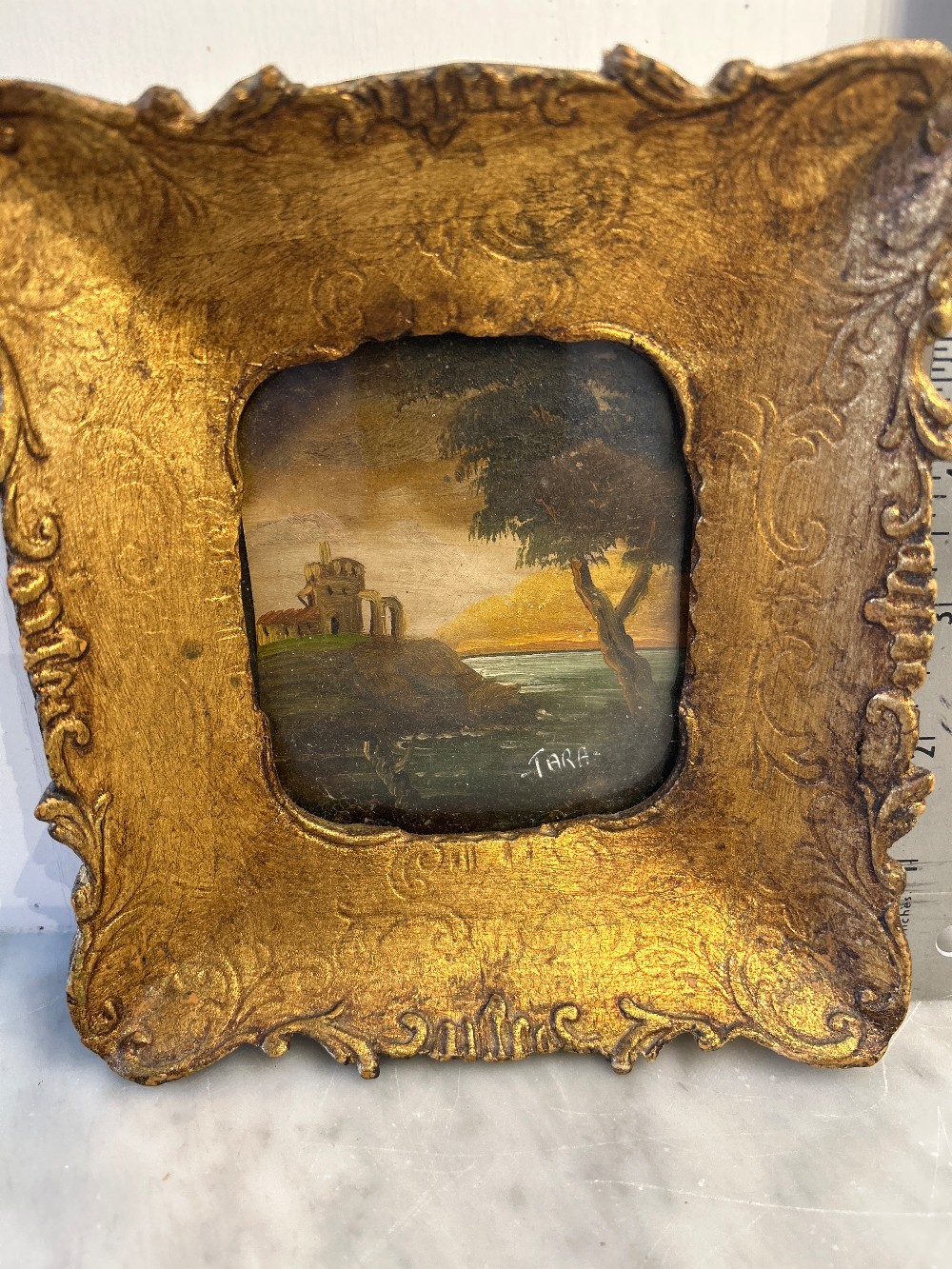 1920s MINI OIL PAINTING GOLD GILT FRAME TARA ITALY