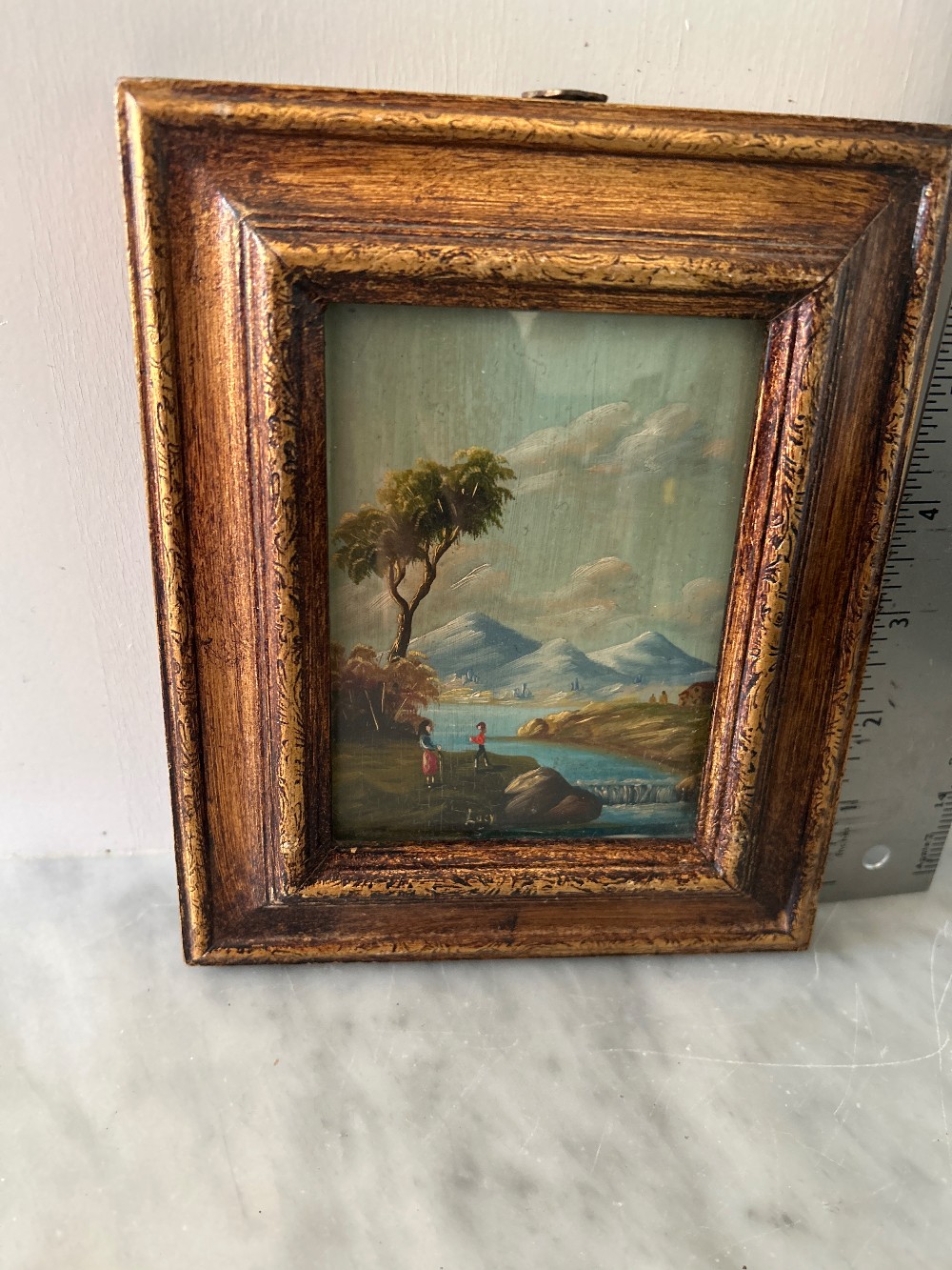 1920s MINI OIL PAINTING GOLD GILT FRAME Lucy ITALY