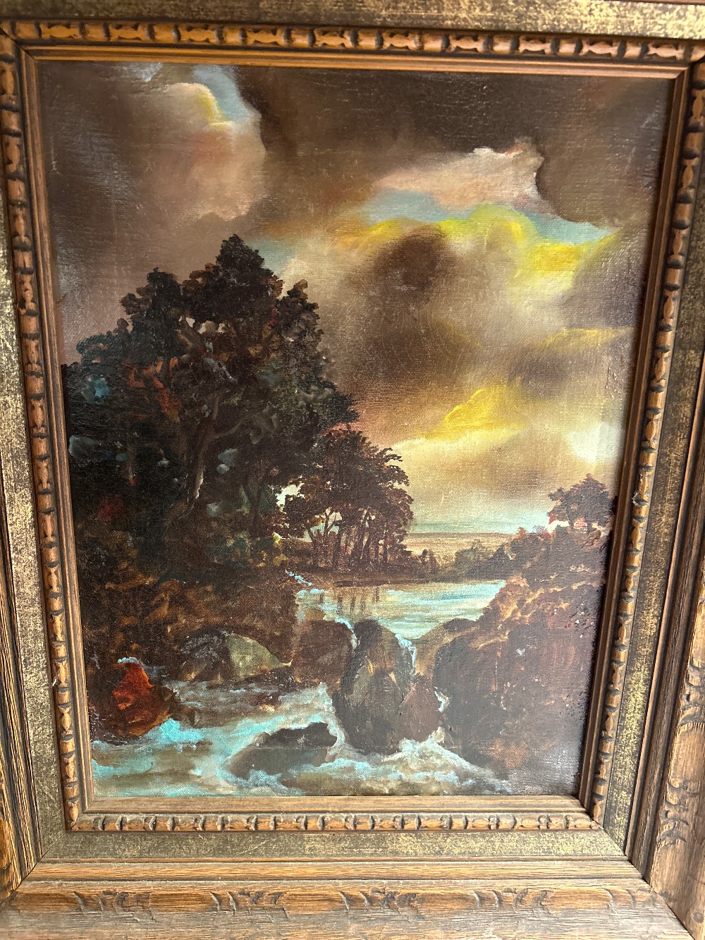 17”x22”-Original Oil “wooded landscape/waterfall”