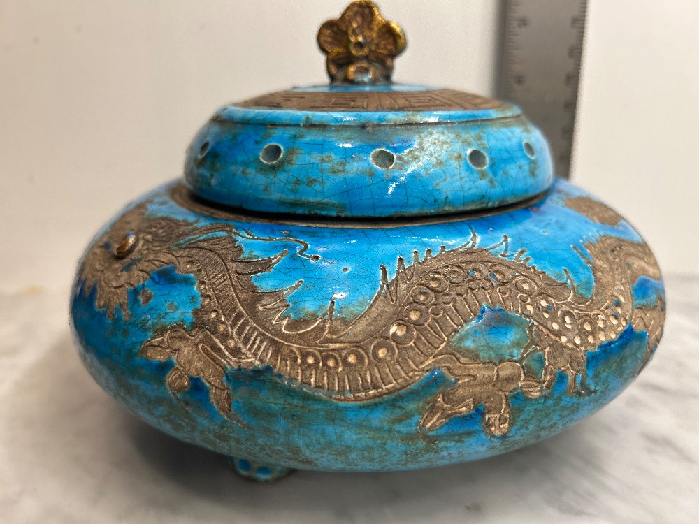 1960s Italy Wony Ltd Turquoise Dragon Incense Burner