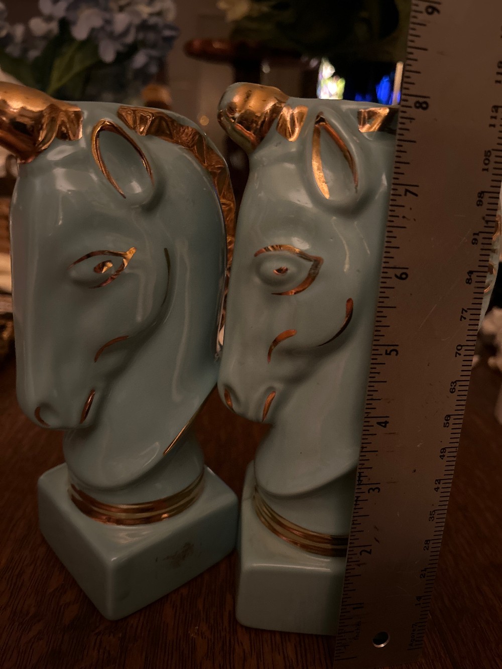 Pair (2) Haeger 8” Horse Head 22K Gold Glaze