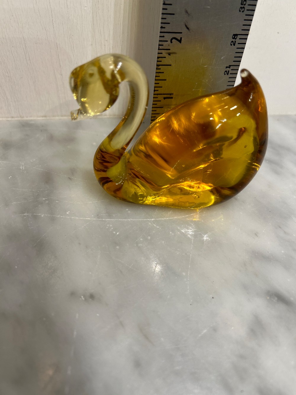 Pilgrim Glass Amber Swan Paperweight 3 3/8
