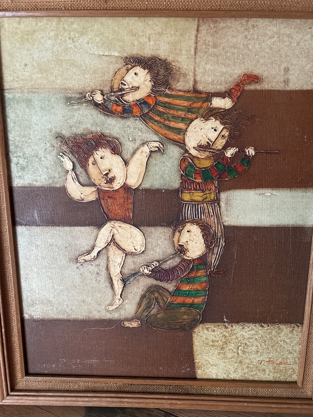 Early Joyce Roybal Impasto Canvas “Children playing”