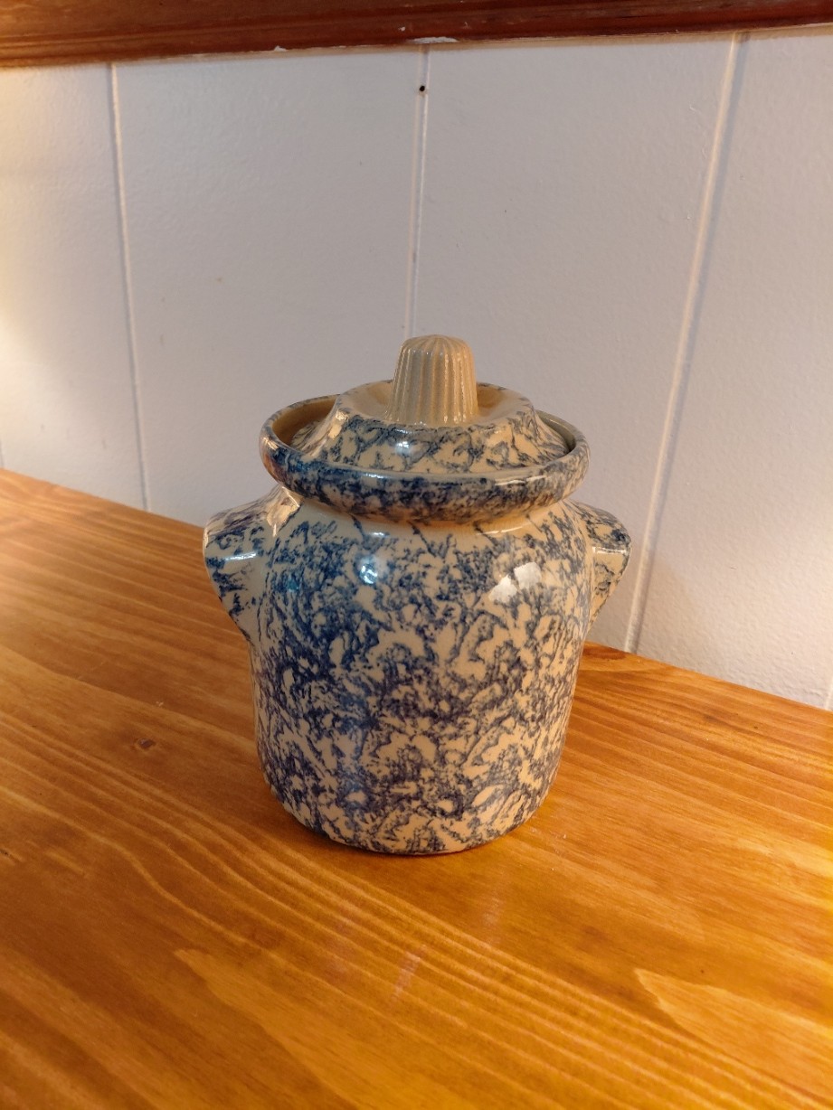 Antique Blue Spackleware Jar