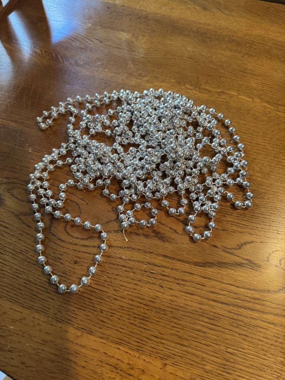 Silvertone Bead Garland. 18 feet long
