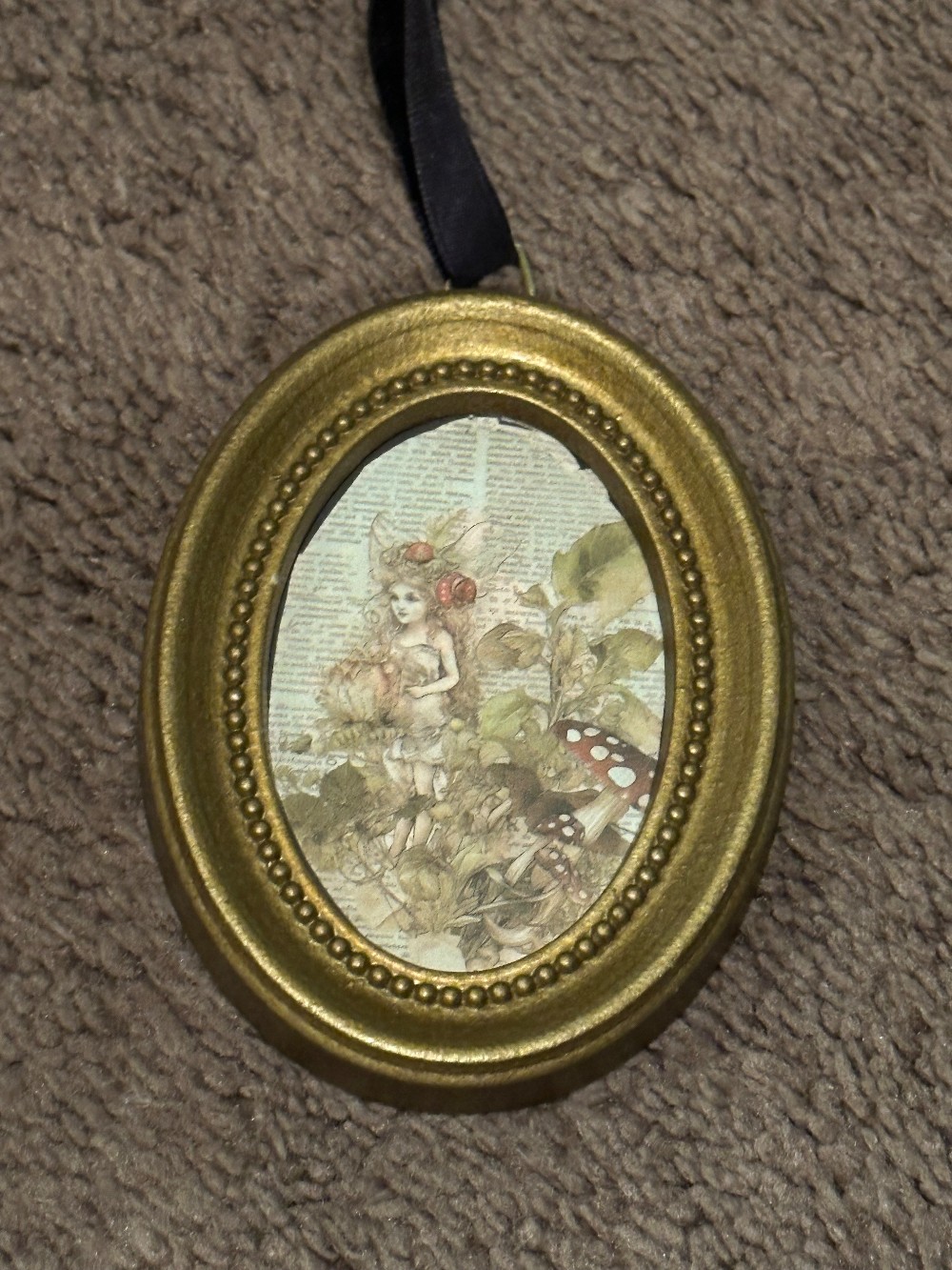 Oval framed woodland fairy ornament