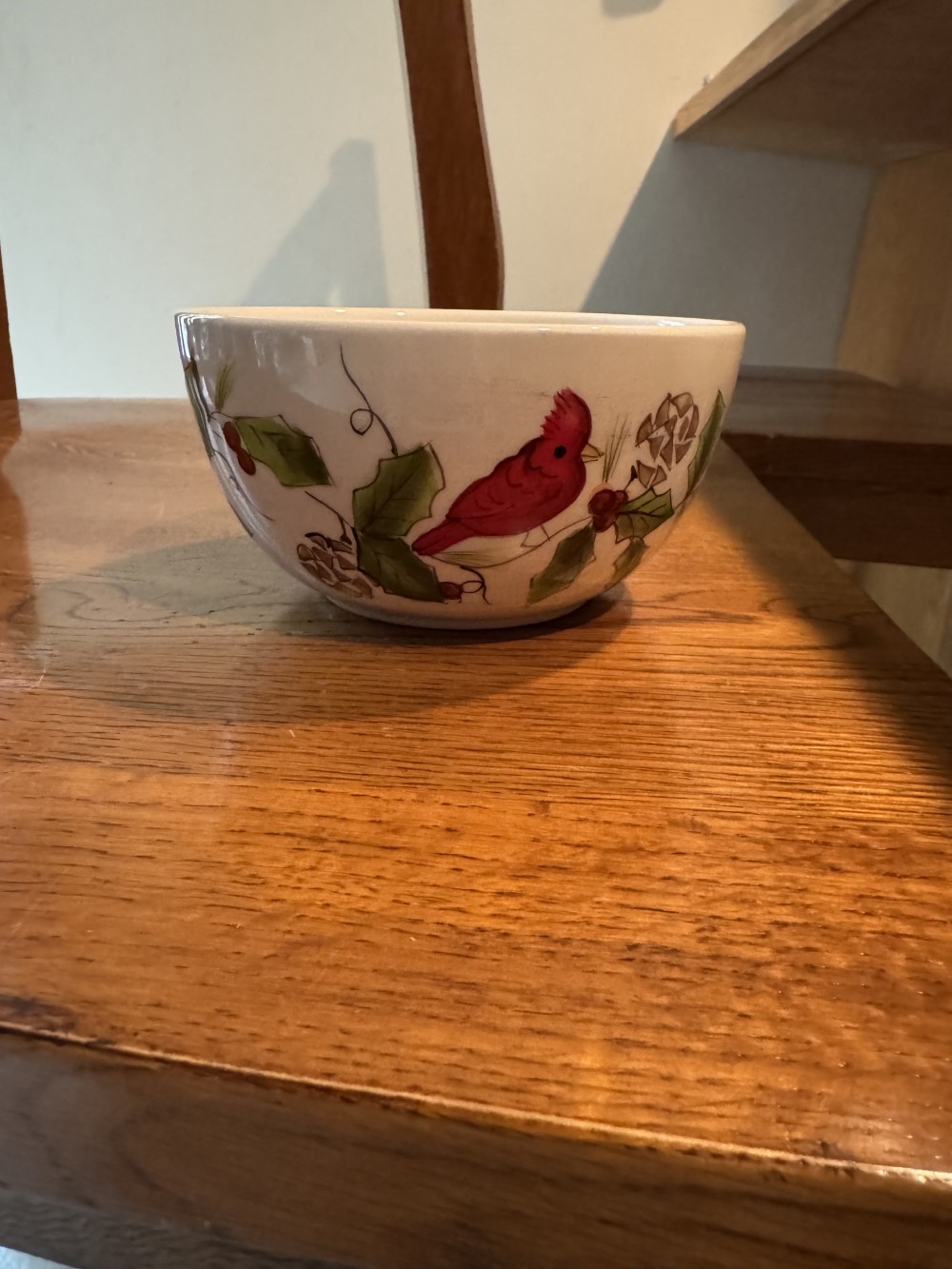 Holly and Cardinal Design Stoneware Bowl