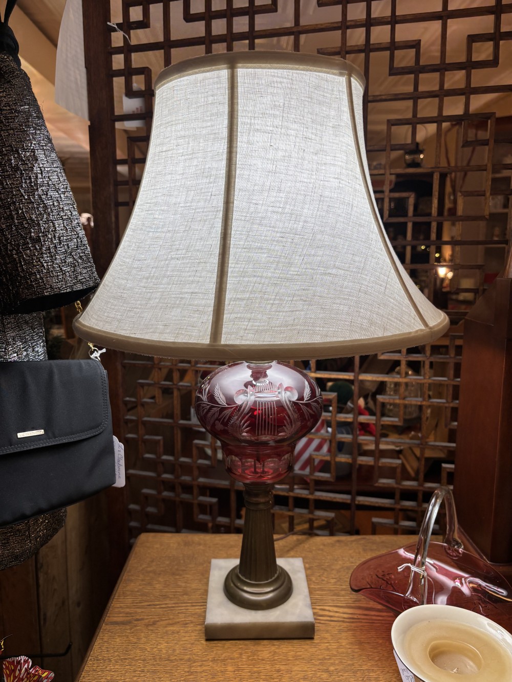 Ruby Red Cut to Clear antique lamp - #4135000