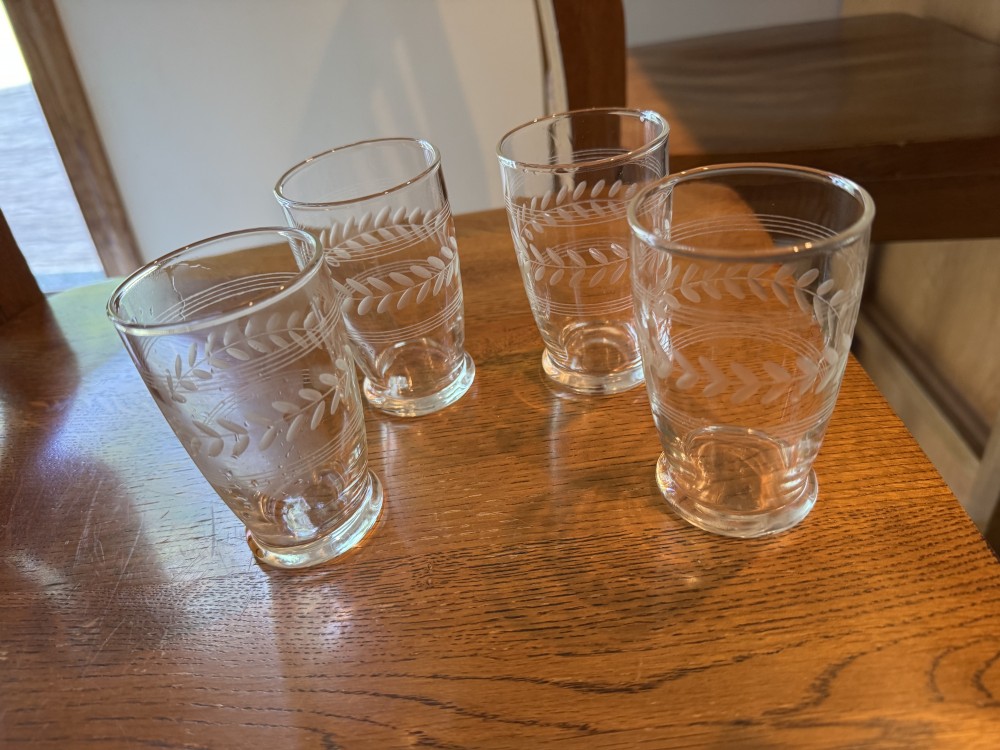 Set of 4 Anchor Hocking juice glasses. 1950's