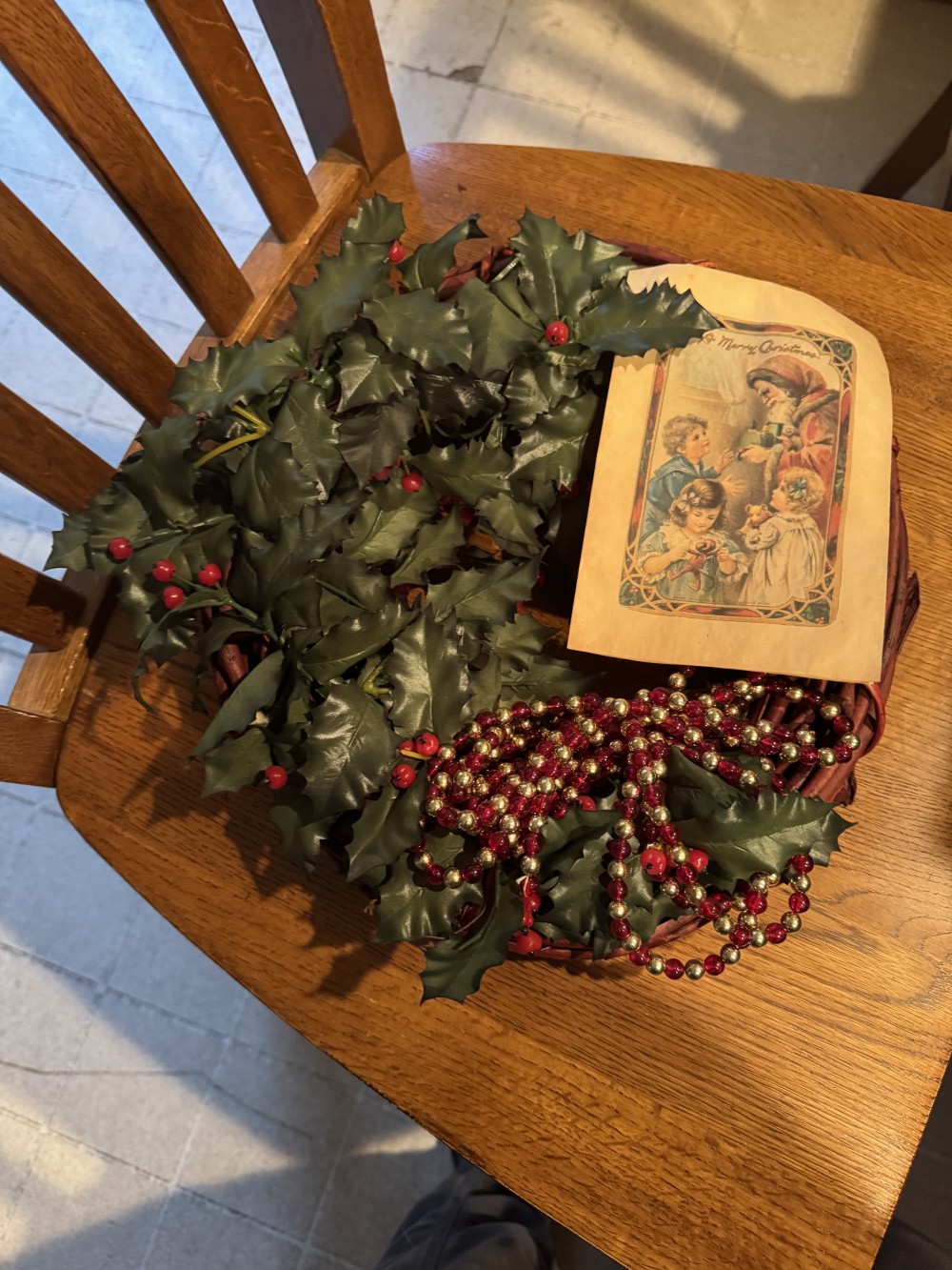 Vintage 1980's Handcrafted Wreath. Beads and greenery