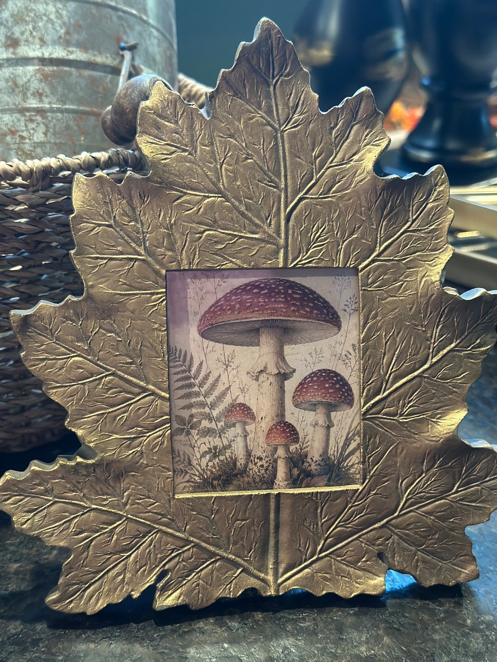 Gold leaf frame w/mushroom botanical