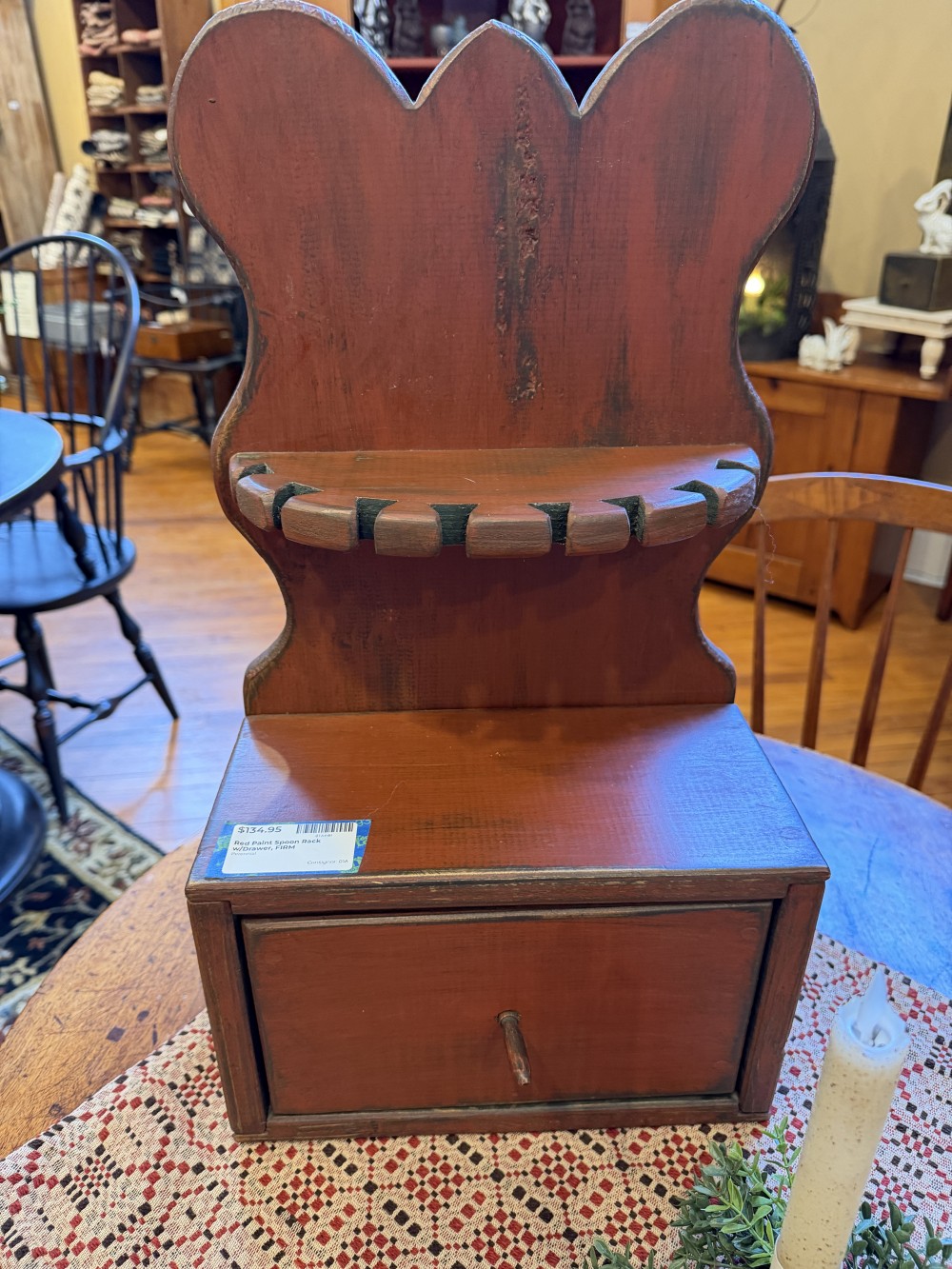 Red Paint Spoon Rack w/Drawer, FIRM