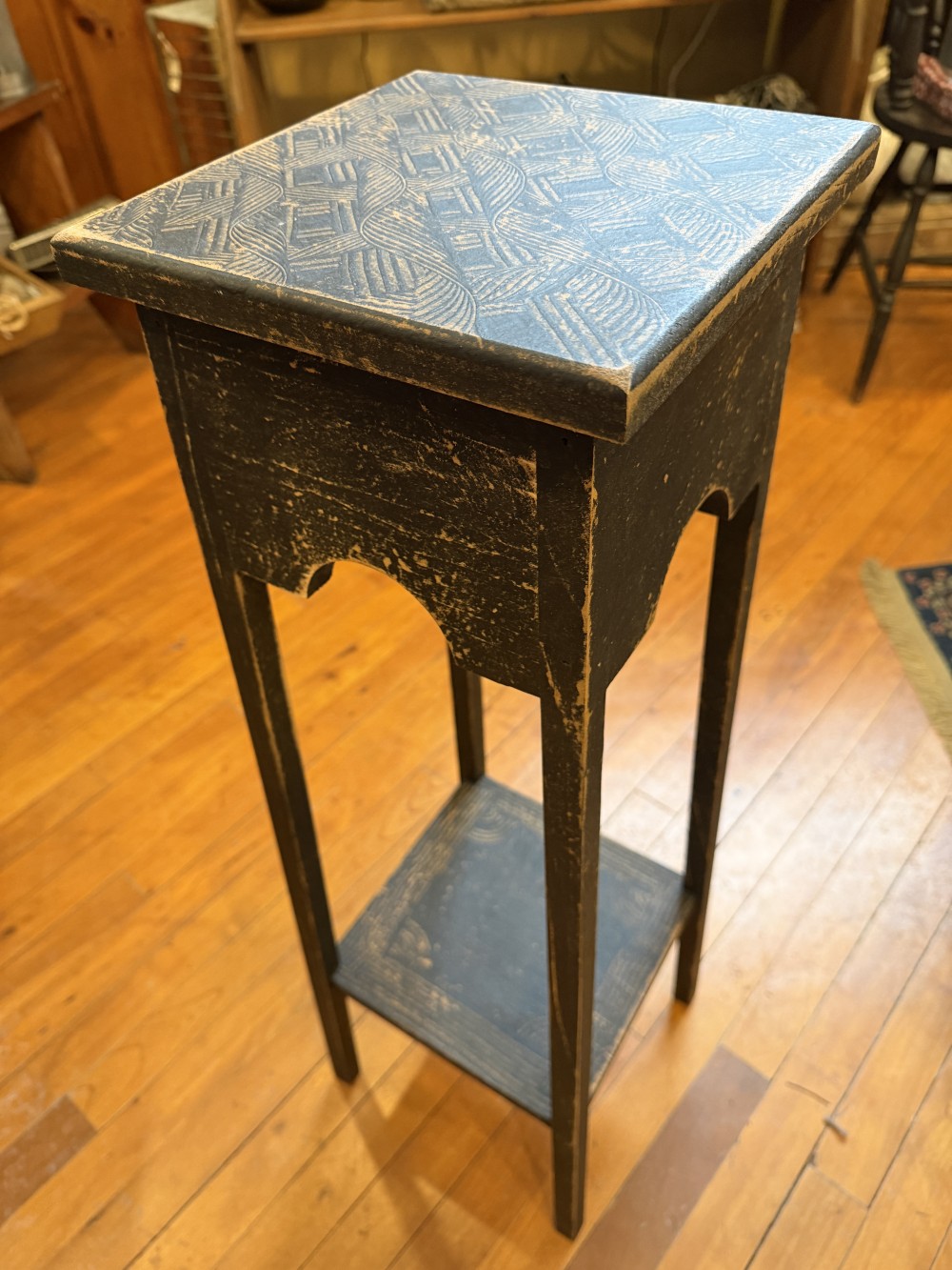 Black Sgraffitto Painted Candle Stand, New, FIRM