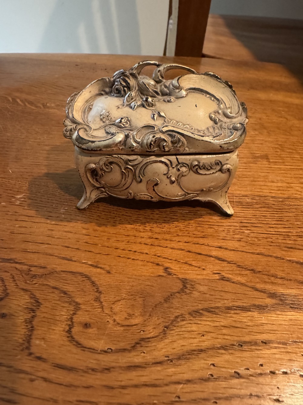 Metal Edwardian Trinket Box. Fabric Lined