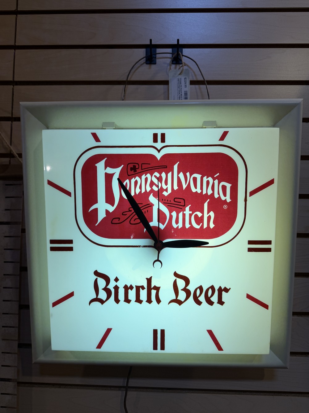 Vintage PA Dutch Birch Beer Lighted Sign Clock, FIRM