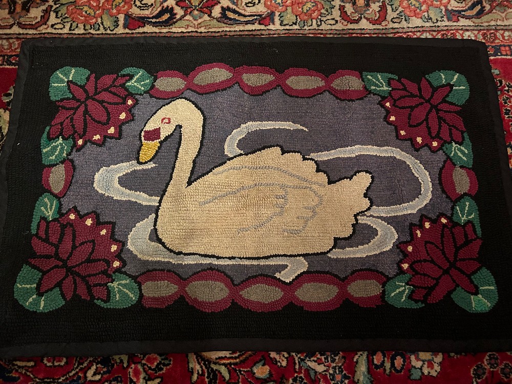 24”x 36” Antique SWAN Hooked Rug