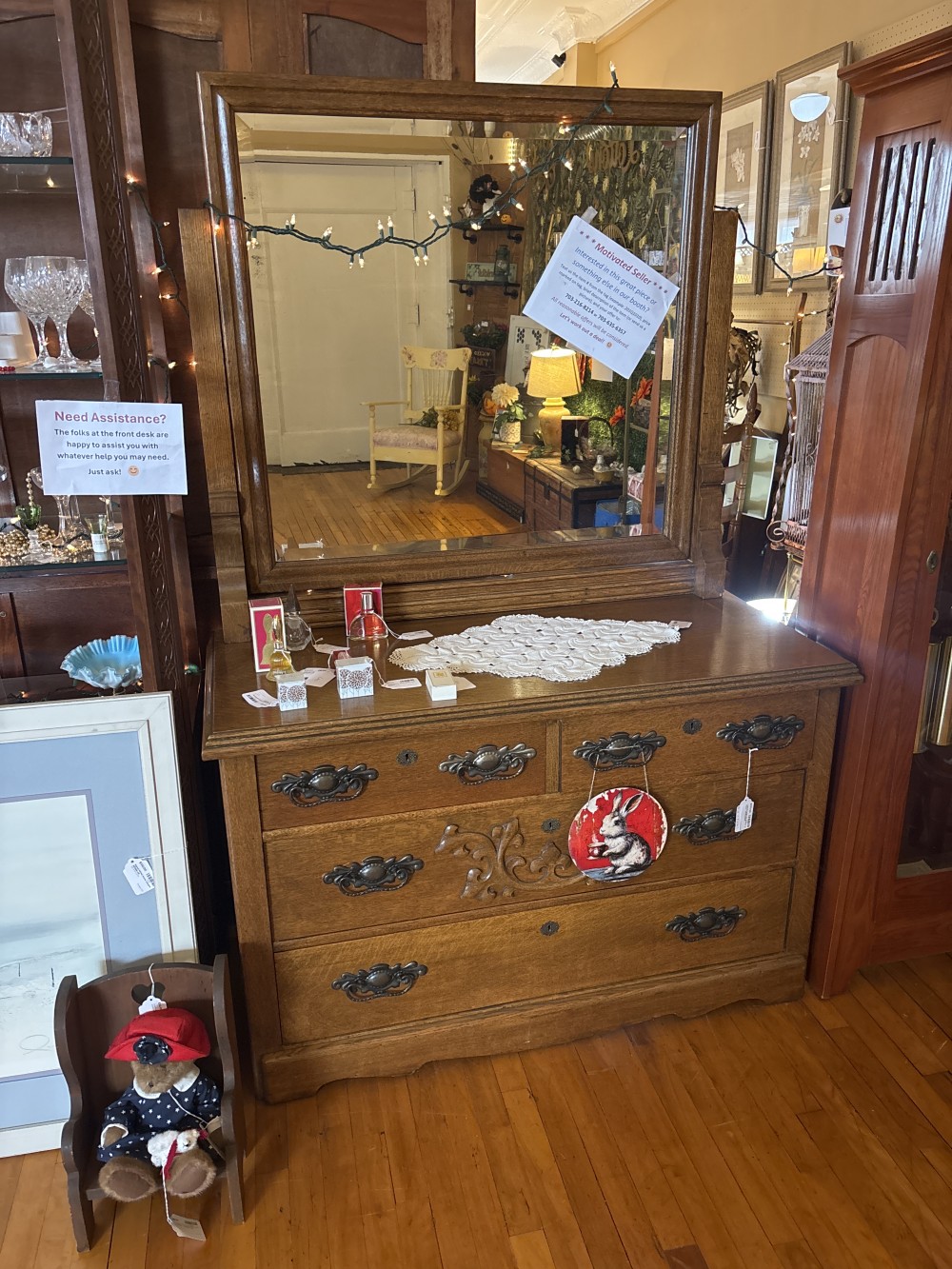4 drawer large oak dresser w/mirror - #410GS2500