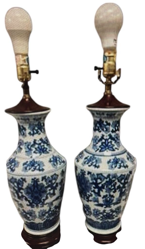 Blue/white Asian vase form lamp  with shade #5072147  LEE