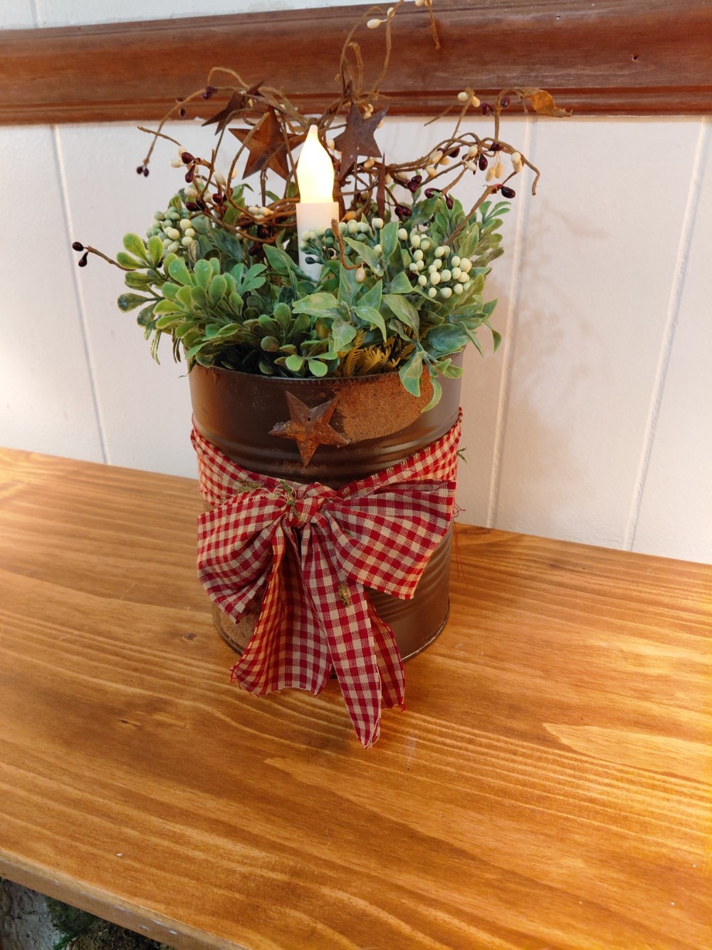 Primitive Lanterns w/ Candle & Greenery