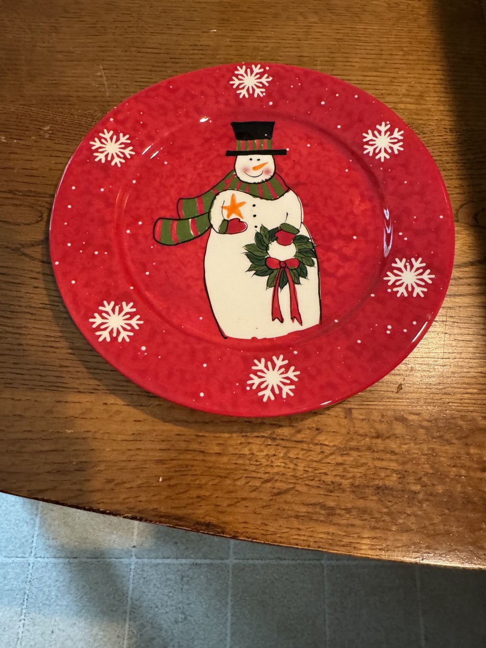 Porcelain Snowman Design Plate
