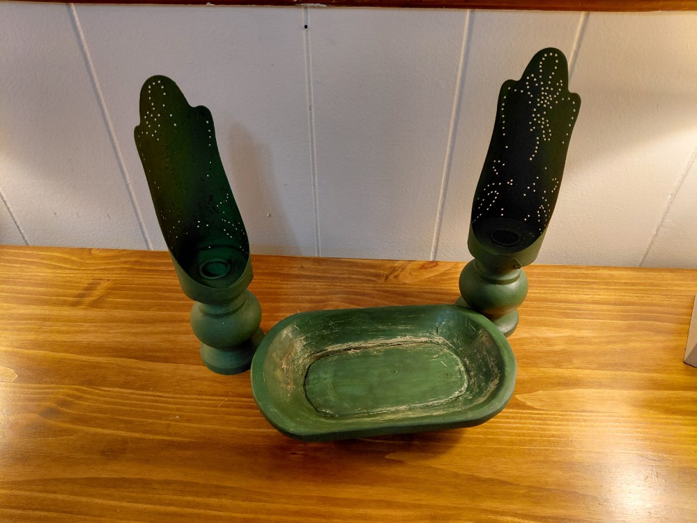 Wood Shaker Candle Holders w/ Bowl