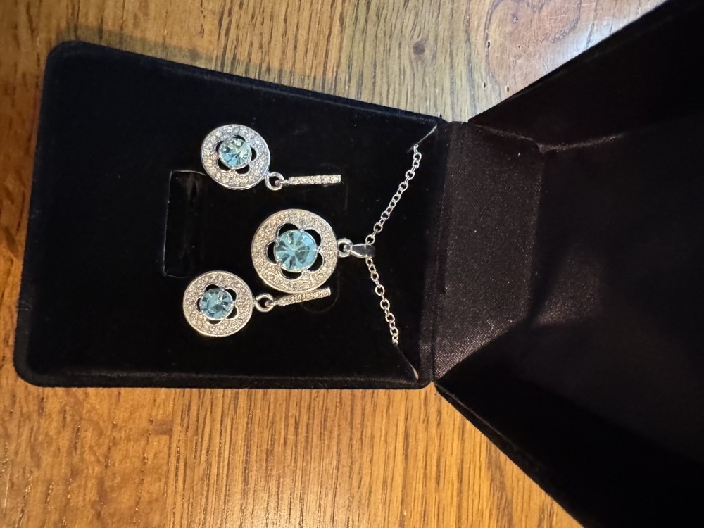 Aquamarine and Clear Gemstone Necklace and Earring set.