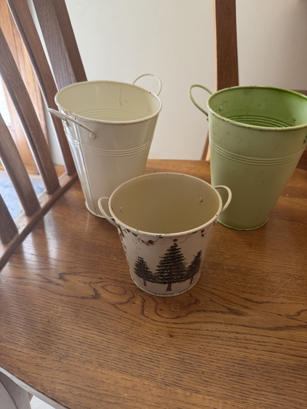 ivory metal decorative pail.  7 inches