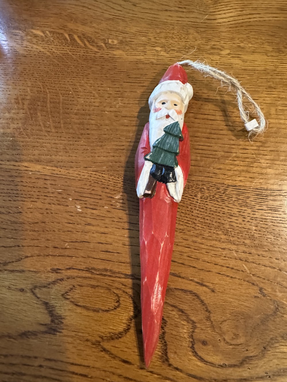 Wooden Carved Santa with Tree hanging ornament