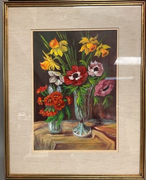 Floral gouache painting by K. Henin (1967) #6011610