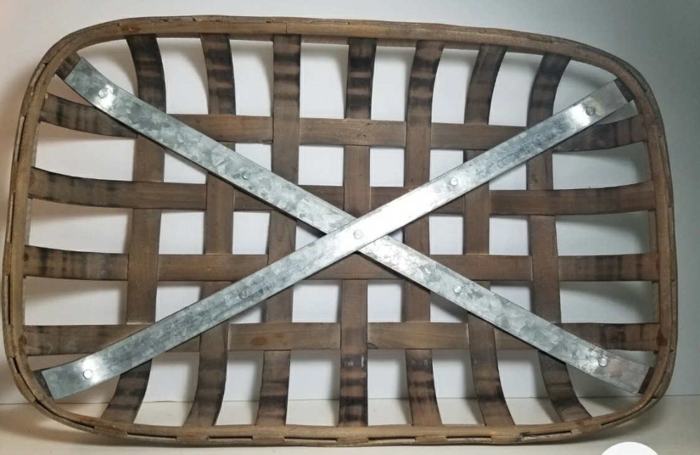 Tobacco basket w/metal strapping across the center