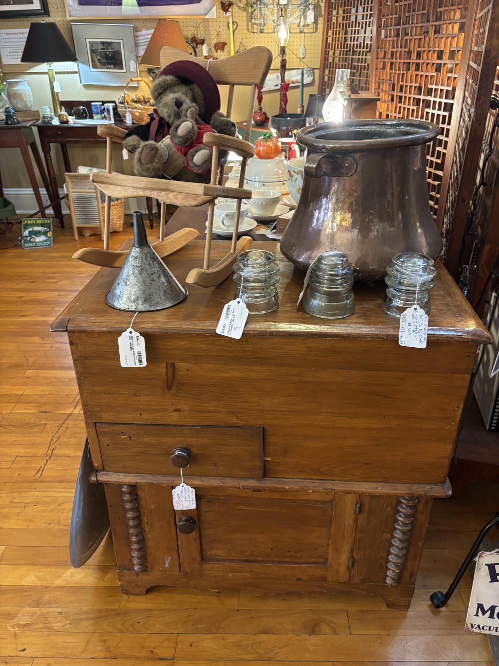 vintage pine dry sink cabinet w/barley twist - #4055418