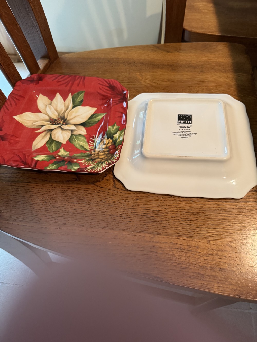 Set of 2 Poinsettia Design China Plates