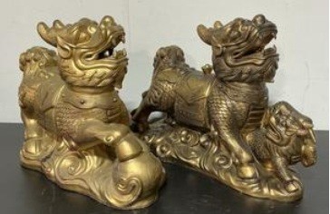 Pair of Feng Shui Pixiu gilt statues #6073069 LEE  G3