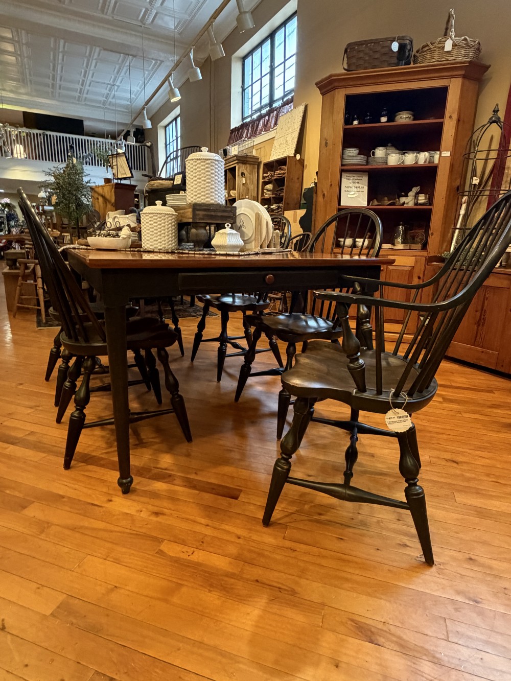6 Black Windsor Chairs & Table w/Company Boards, FIRM
