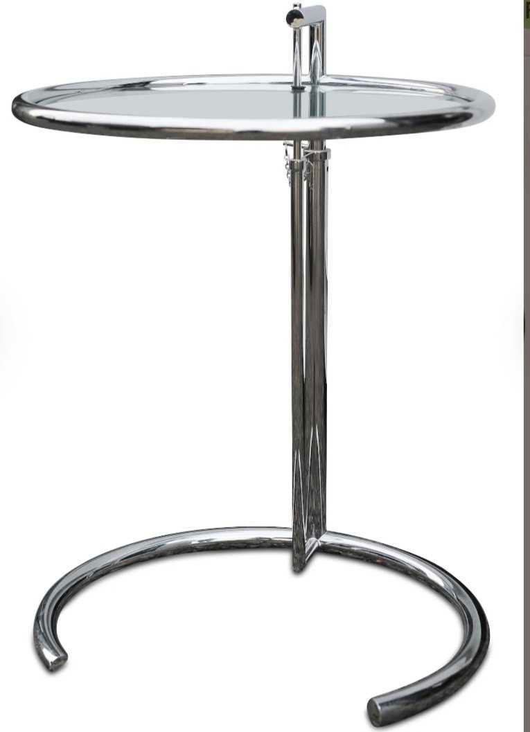 Designer side table in glass and chrome, Eileen Gray style